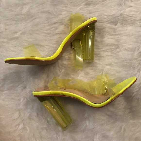 YELLOW HEELED‎ SANDALS WITH TRANSPARENT STRAPS - Picture 2 of 4